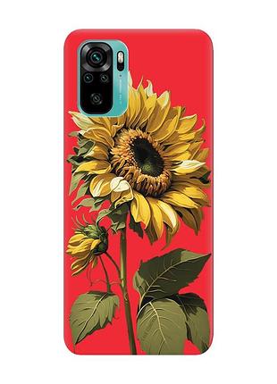 Матовый красный чехол на xiaomi redmi note 10 / note 10s :: подсолнечник (принт 274)