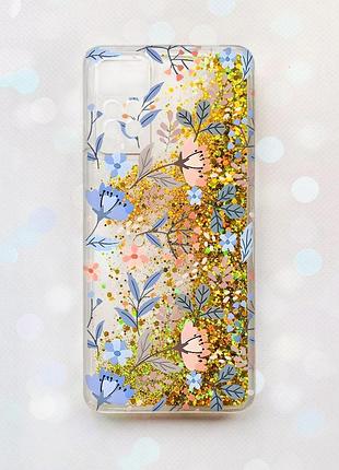 Чехол с блестками на xiaomi redmi note 11 pro золотой :: цветочный фон (принт 371)