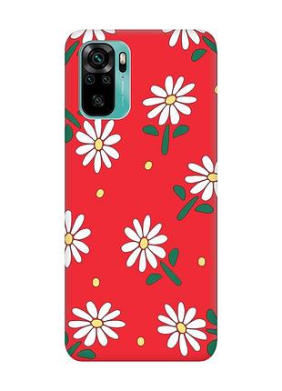 Матовий червоний чохол на xiaomi redmi note 10 / note 10s :: ромашки (принт 368)