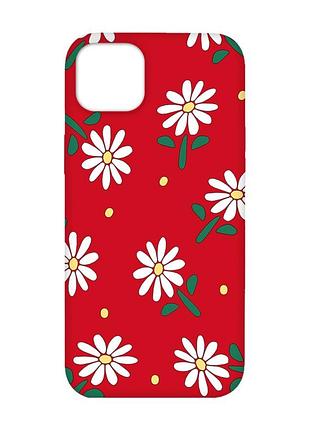 Матовый красный чехол на iphone 14 plus :: ромашки (принт 368)