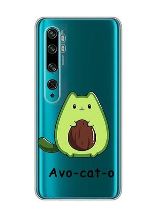 Прозорий чохол на xiaomi mi note 10/note 10 pro :: котик авокадо (принт 306)
