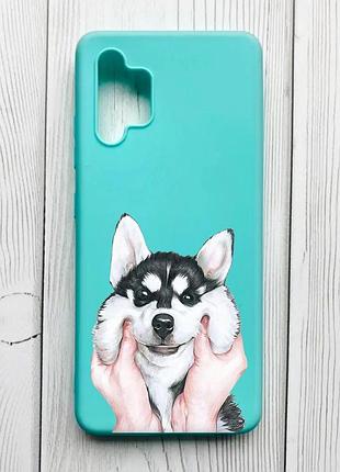 Матовий бірюзовий чохол на samsung galaxy a32 мордочка (принт 121)