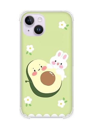 Чехол с утолщёнными углами на iphone 14 :: авокадо и зайчонок (принт 311)