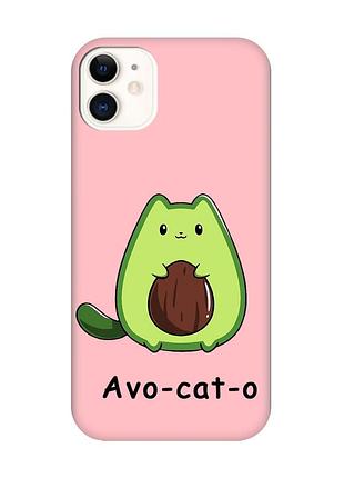 Матовый розовый чехол на iphone 11 :: котик авокадо (принт 306)