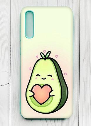 Матовий чохол з бірюзовими боками на samsung galaxy а50 (2019) а505f :: кавай авокадо з сердечком (принт 310)