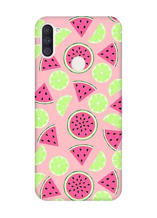 Матовый розовый чехол на samsung galaxy a11 :: арбузы и лайм (принт 345)