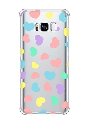 Чохол з потовщеними кутами на samsung galaxy s8 :: різнокольорові сердечка (принт 335)