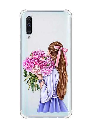 Чохол з потовщеними кутами на samsung galaxy а50 (2019) а505 :: дівчина з півоніями (принт 11)