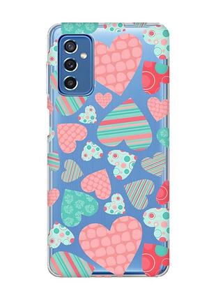 Прозрачный чехол на samsung galaxy m52 :: разноцветные сердечка (принт 334)