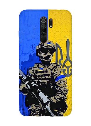 Матовый чехол с красными боками на xiaomi redmi note 8 pro :: солдат (патриотический принт 350)