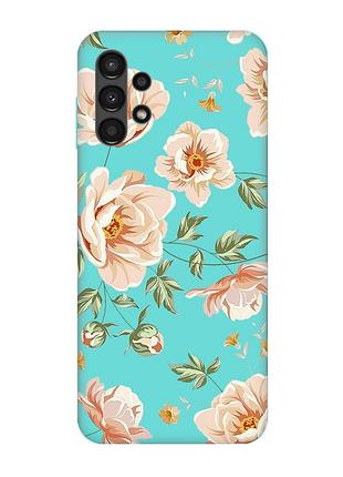 Матовый бирюзовый чехол на samsung galaxy a13 4g :: цветы пастельные (принт 277)