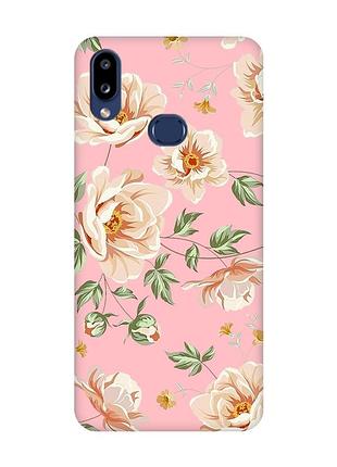 Матовый розовый чехол на samsung galaxy a10s (a107) :: цветы пастельные (принт 277)