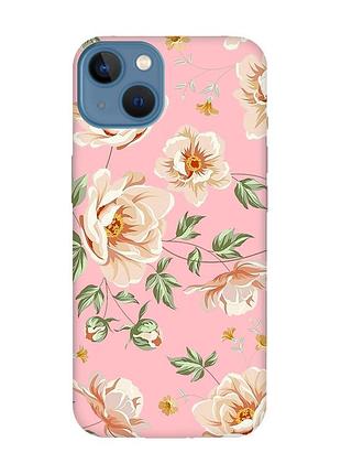 Матовий рожевий чохол на apple iphone 13 :: квіти пастельні (принт 277)