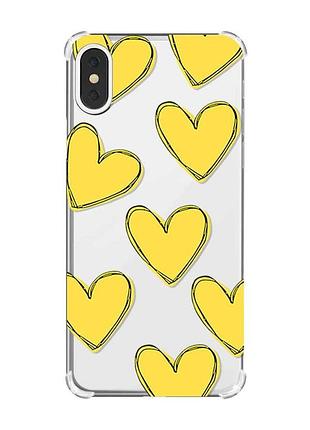Чехол с утолщёнными углами на iphone x/xs :: сердечка желтые (принт 259)