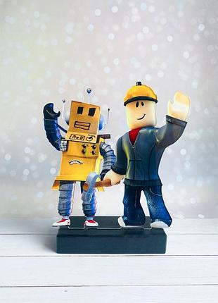 Дитячий нічник робот і будівельник з роблокса roblox на чорній підставці (дизайн 26)