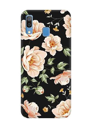 Матовий чорний чохол на samsung galaxy a30 (2019)/a20 (2019) квіти пастельні (принт 277)