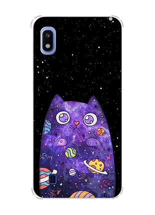 Чехол с утолщёнными углами на samsung galaxy a10 (2019)/a105 :: фиолетовая кошка (принт 361)