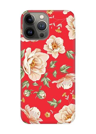 Матовый красный чехол на iphone 13 pro :: цветы пастельные (принт 277)