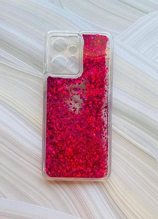 Чохол з плаваючими блискітками на xiaomi redmi note 12 4g рожевий
