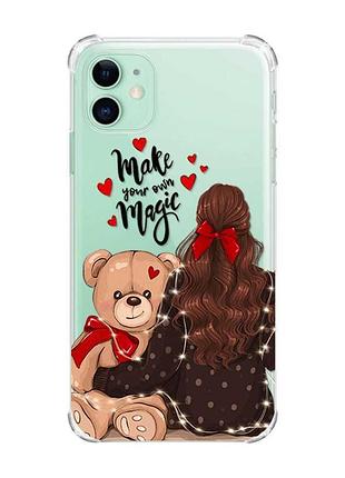 Чохол з потовщеними кутами на apple iphone 11 (6.1) :: дівчина з ведмедиком (принт 188)