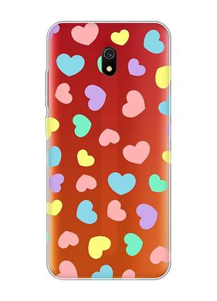 Прозрачный чехол на xiaomi redmi 8a :: разноцветные сердечка (принт 335)