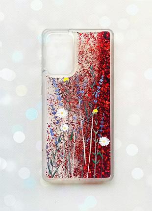 Чохол з плаваючими блискітками на samsung galaxy a52 (a525) червоний :: польові квіти (принт 270)