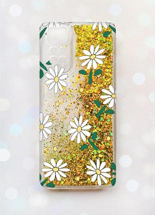 Чехол с плавающими золотыми блестками на xiaomi redmi note 11 ромашки (принт 368)