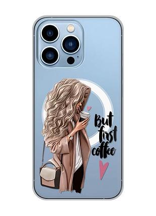Магнитный чехол на iphone 13 pro max с поддержкой magsafe :: девушка с кофе (принт 114)
