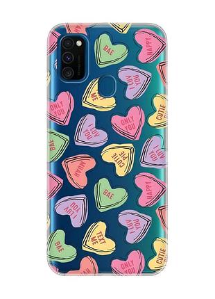 Прозрачный чехол на samsung galaxy m30s/m21 :: сердечка с текстом (принт 333)