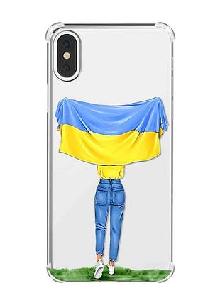 Чохол з потовщеними кутами на iphone x/xs :: дівчина з прапором (принт 263)