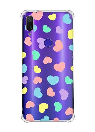 Чохол з потовщеними кутами на xiaomi redmi note 7/7 pro :: різнокольорові сердечка /принт 335/