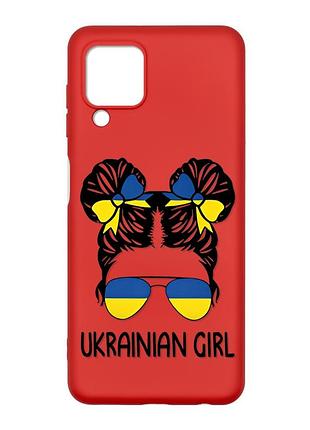 Матовый красный чехол на samsung galaxy m32/a22/m22 4g :: украинская девушка (патриотический принт 113)