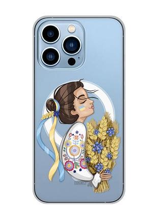 Магнитный чехол на iphone 13 pro max с поддержкой magsafe :: украинка с колосками (принт 172)