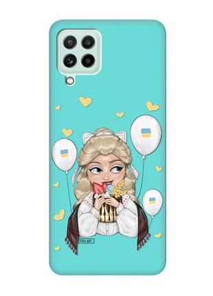 Матовый бирюзовый чехол на samsung galaxy m32/m22/a22 4g :: украинка со сладостями (патриотический принт 175)