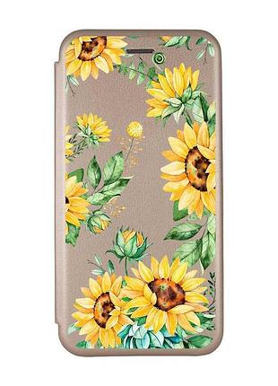 Чохол-книжка з малюнком на xiaomi redmi 7 :: золотий :: соняхи /принт 288/