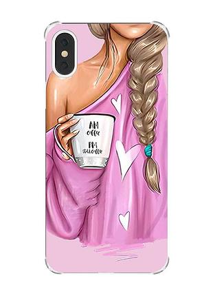 Чехол с утолщёнными углами на iphone x/xs :: девушка с кофе (принт 58)