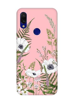 Матовый розовый чехол на xiaomi redmi 7 :: цветы полевые /принт 363/