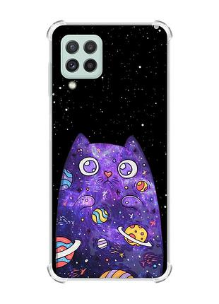 Чехол с утолщёнными углами на samsung galaxy a22 5g / a22s 5g :: фиолетовая кошка (принт 361)