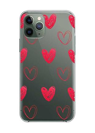 Прозрачный чехол на iphone 12/12 pro :: сердечка красные (принт 77)