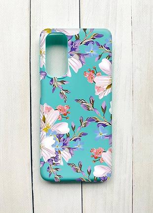 Матовый чехол на samsung galaxy m54 бирюзовый :: цветочный рисунок (принт 272)