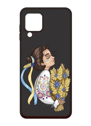 Матовый черный чехол на samsung galaxy m32 / a22 / m22 4g :: украинка с колосками (патриотический принт 172)