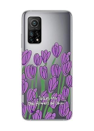 Прозрачный чехол на xiaomi mi 10t/mi 10t pro тюльпаны (принт 265)