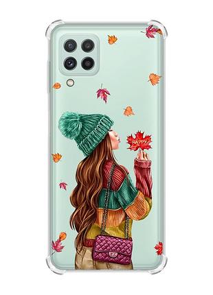 Чехол с утолщёнными углами на samsung galaxy a22 5g / a22s 5g :: девушка с листьями (принт 221)