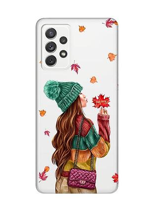 Прозрачный чехол на samsung galaxy a72/a725 :: девушка с листьями (принт 221)