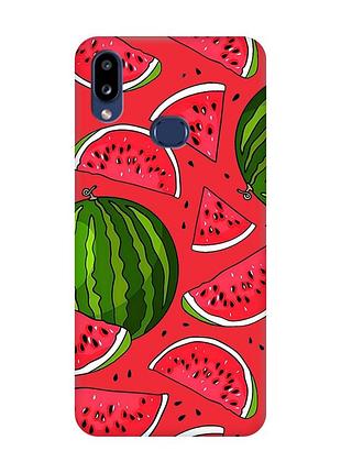 Матовый красный чехол на samsung galaxy a10s (a107) :: арбузы (принт 341)