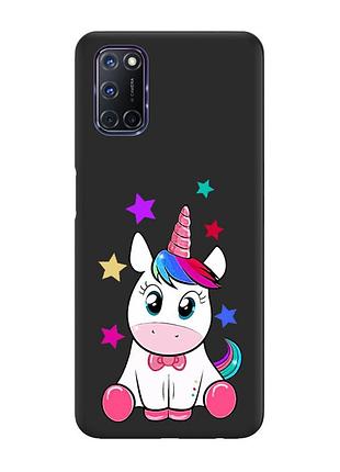 Матовый черный чехол на oppo a52 / a72 / a92 :: единорог (принт 102)