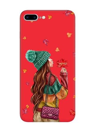 Матовий червоний чохол на iphone 7 plus/8 plus :: дівчина з листям (принт 221)