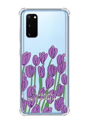 Чехол с утолщёнными углами для samsung galaxy s20 plus тюльпаны (принт 265)