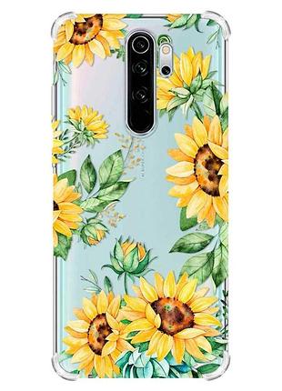 Чехол с утолщёнными углами на xiaomi redmi note 8 pro :: подсолнухи (принт 288)