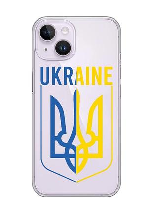 Прозрачный чехол с защитой камеры на iphone 14 :: тризуб (принт 254)